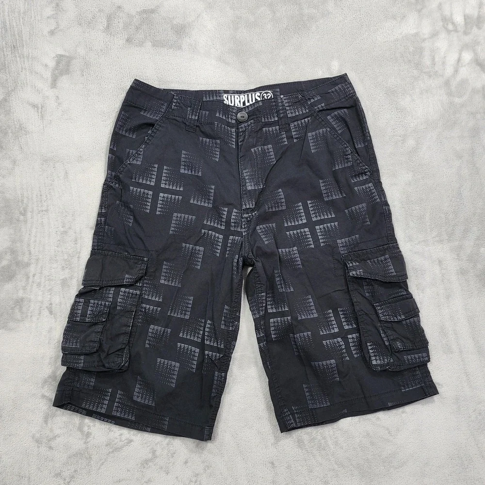 Surplus Shorts Mens 32 Black Geometric Cargo 12 In Baggy Skate Casual Summer Y2K